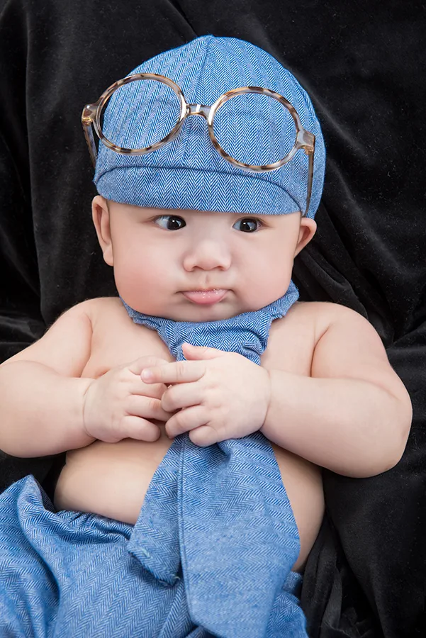百天寶寶攝影-男嬰-藍色帽-內湖棚拍