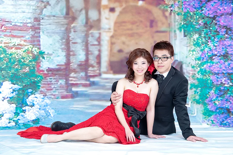 婚紗照台北,紅色晚禮服,棚拍