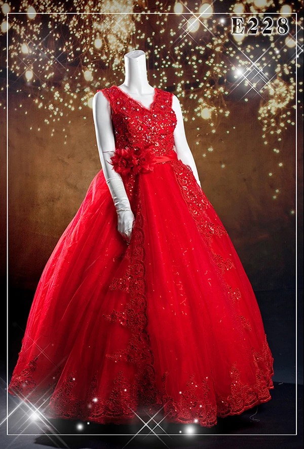 大碼禮服-V領-蕾絲晚禮服-齊地款-紅色-大尺碼禮服出租